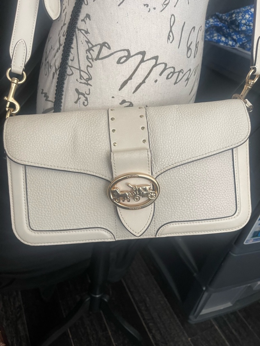 Coach Georgie Cream Pebbled Leather Crossbody with Gold Hardware - Picture 2 of 8